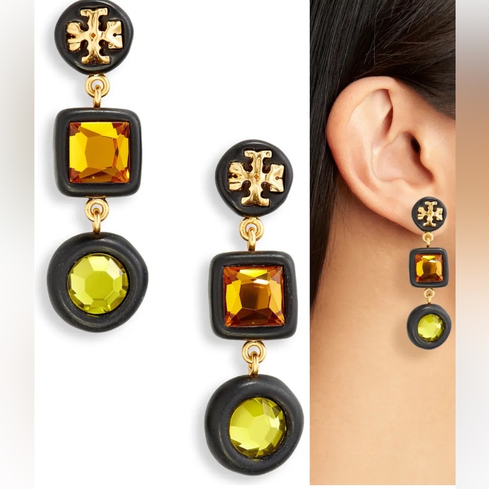 Roxanne Small Crystal Double Drop Earrings Tory Burch Nwot